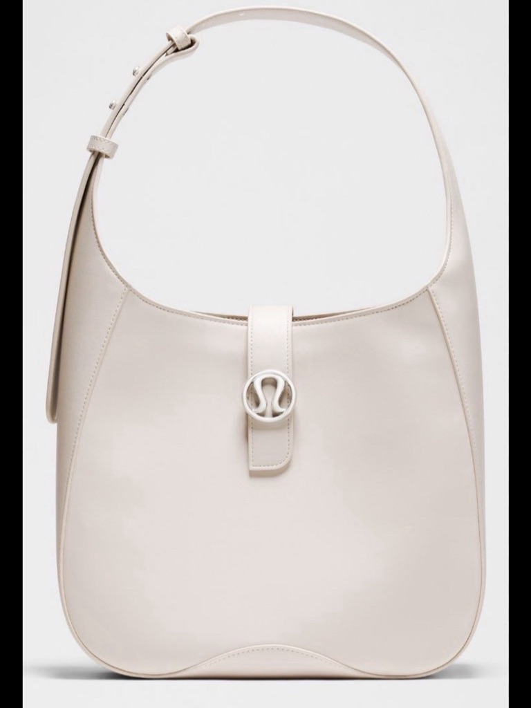 Lululemon Athletica Cream Leather Alternative Shoulder Bag With Silver Logo